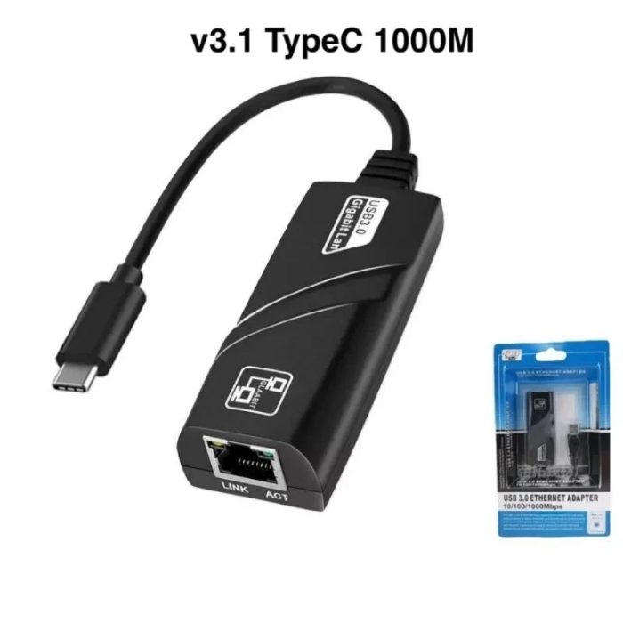 Type C To LAN Ethernet Gigabit Adapter Up To 1 Gbps
